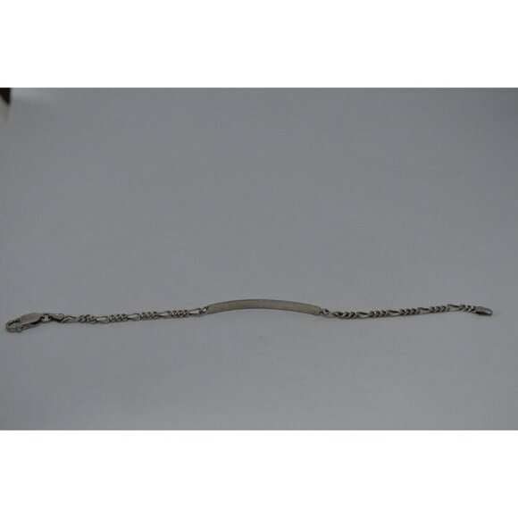 Engravable Bracelet Figaro Chain Blank Nameplate Customizable Sterling Silver - Picture 5 of 8